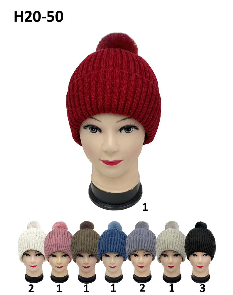 H20-50 - One Dozen Knit Hat with PomPom