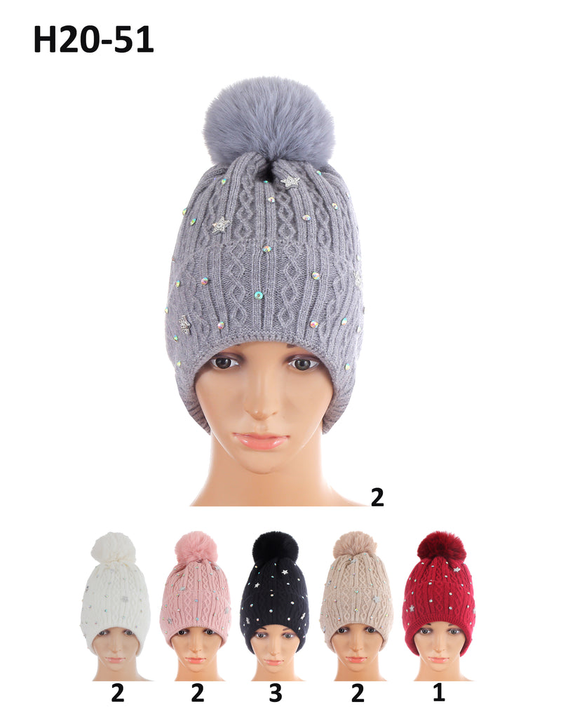 H20-51 - One Dozen Knit Hat with PomPom