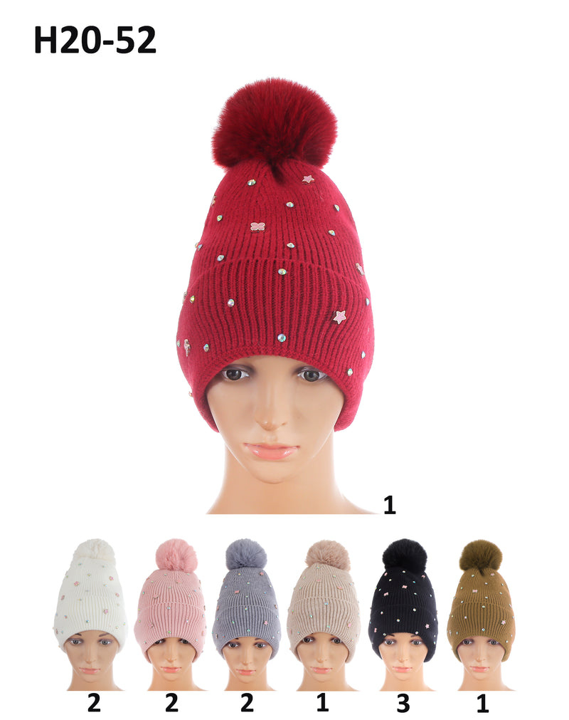 H20-52 - One Dozen Knit Hat with PomPom