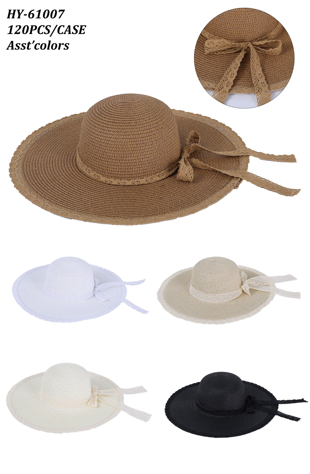 HY61007 - One Dozen Straw Floppy Sun Hats