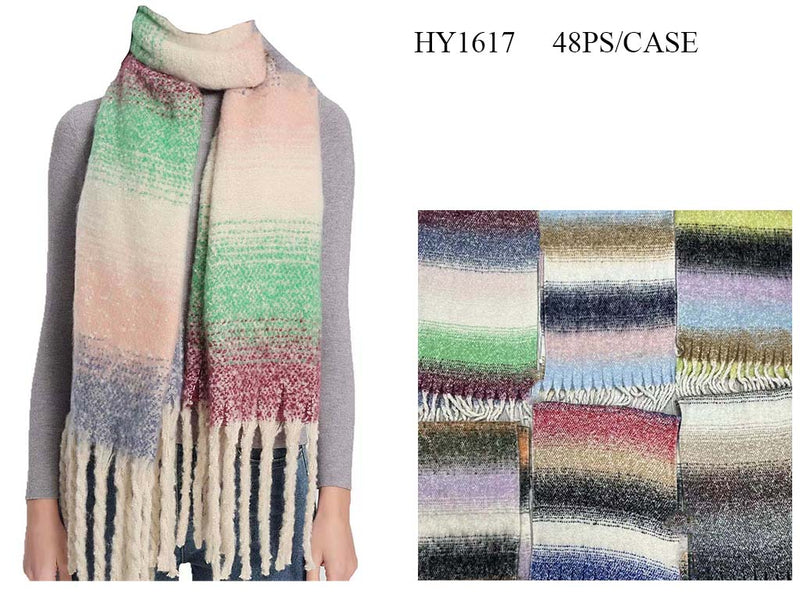 HY1617_ASST - ONE DOZEN PLAID PATTERN SCARF w/ FRINGES