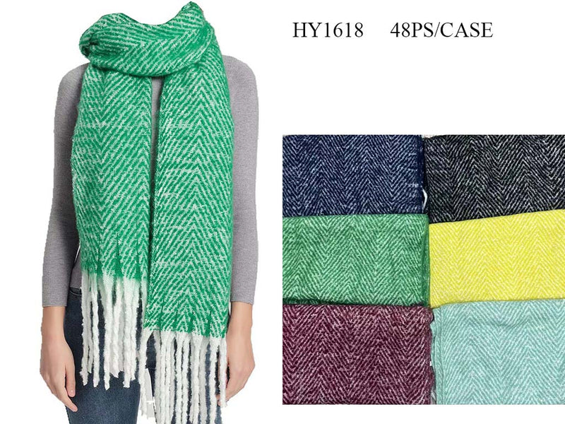 HY1618_ASST - ONE DOZEN PLAID PATTERN SCARF w/ FRINGES