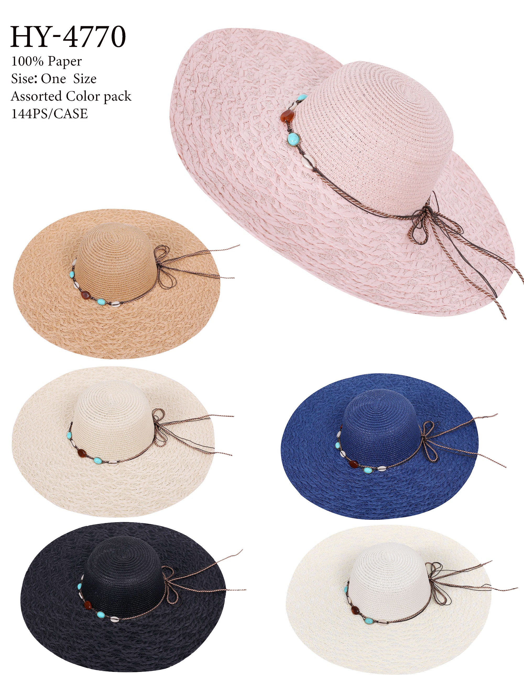 HY4770 - One Dozen straw floppy Hats