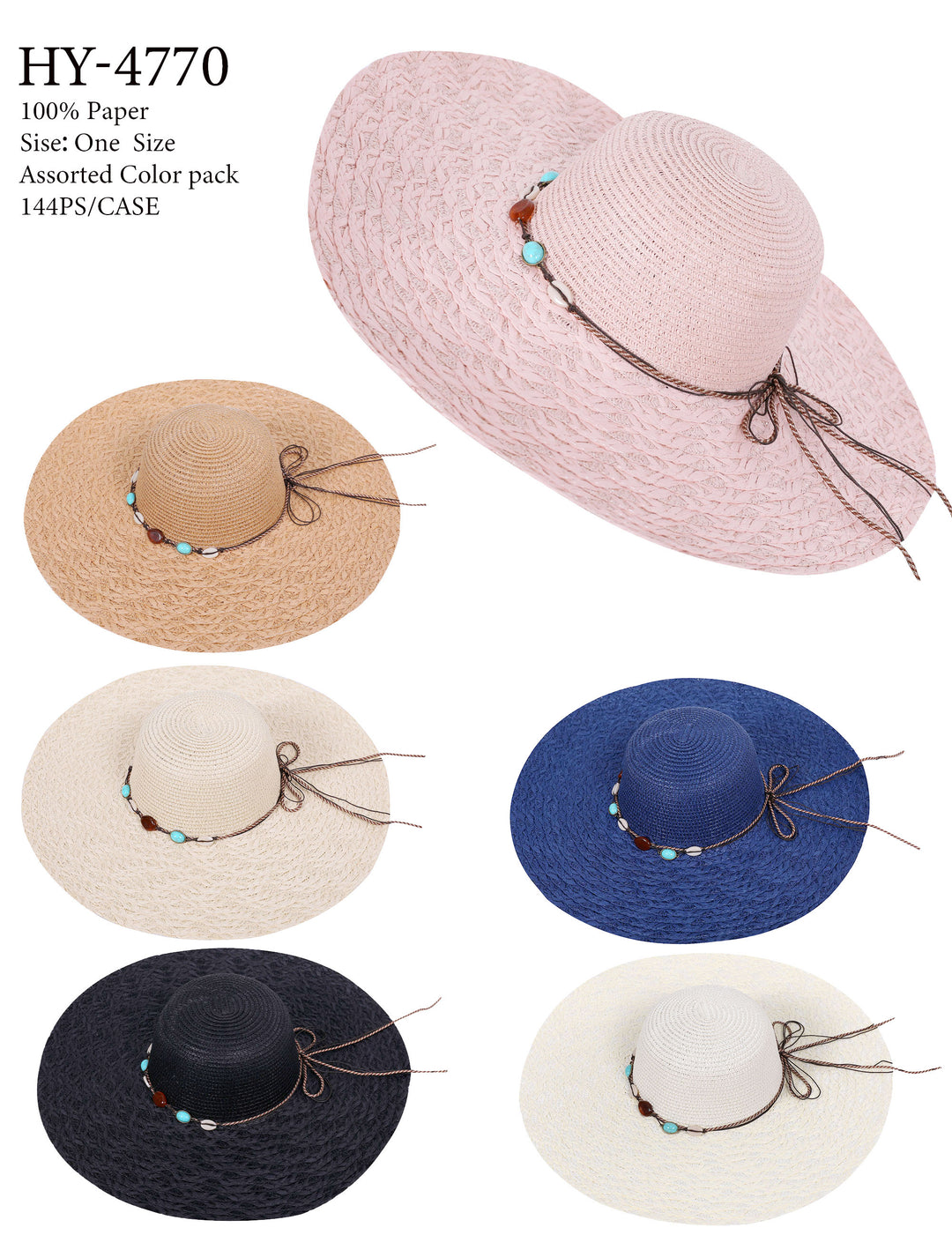 HY4770 - One Dozen straw floppy Hats
