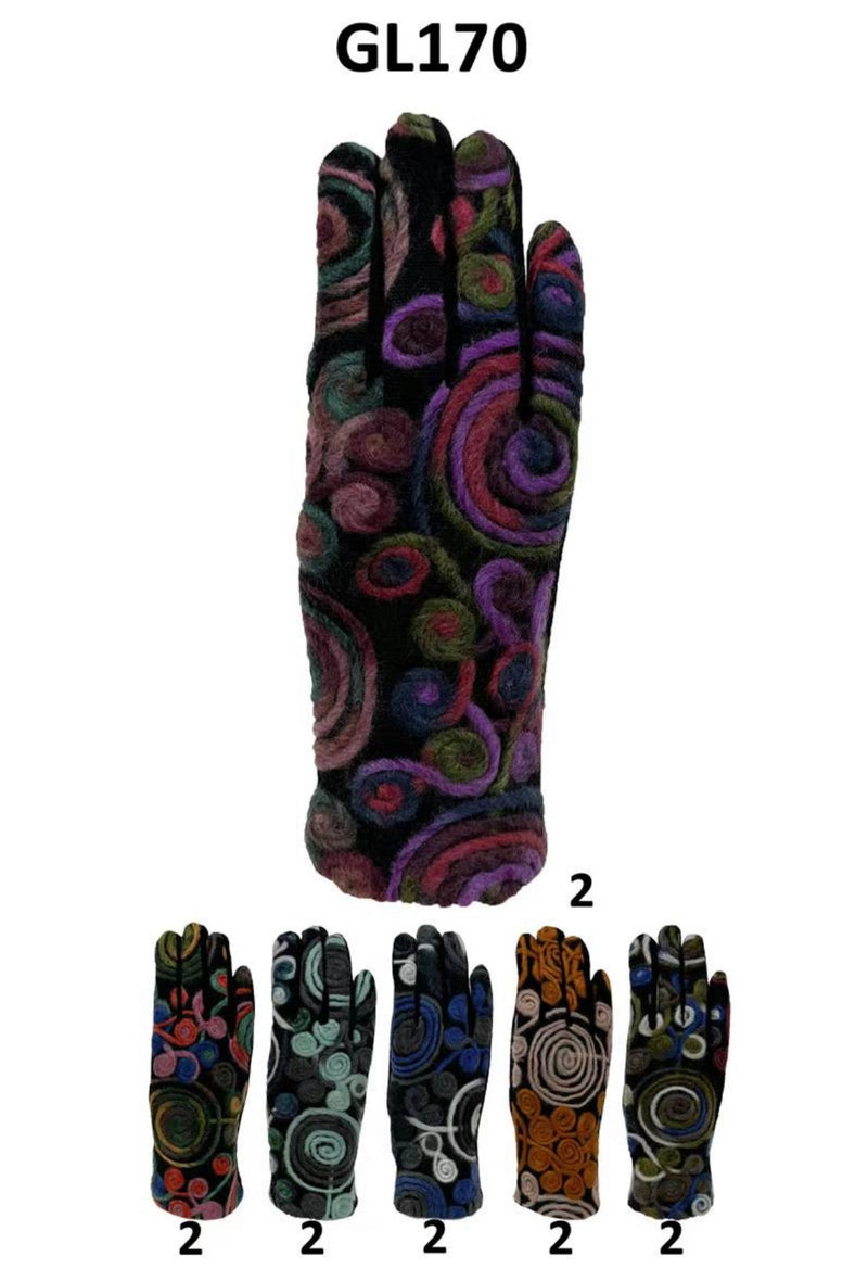 GL170 - One Dozen Ladies Colorful swirled detailed screen-touch Ladies Gloves