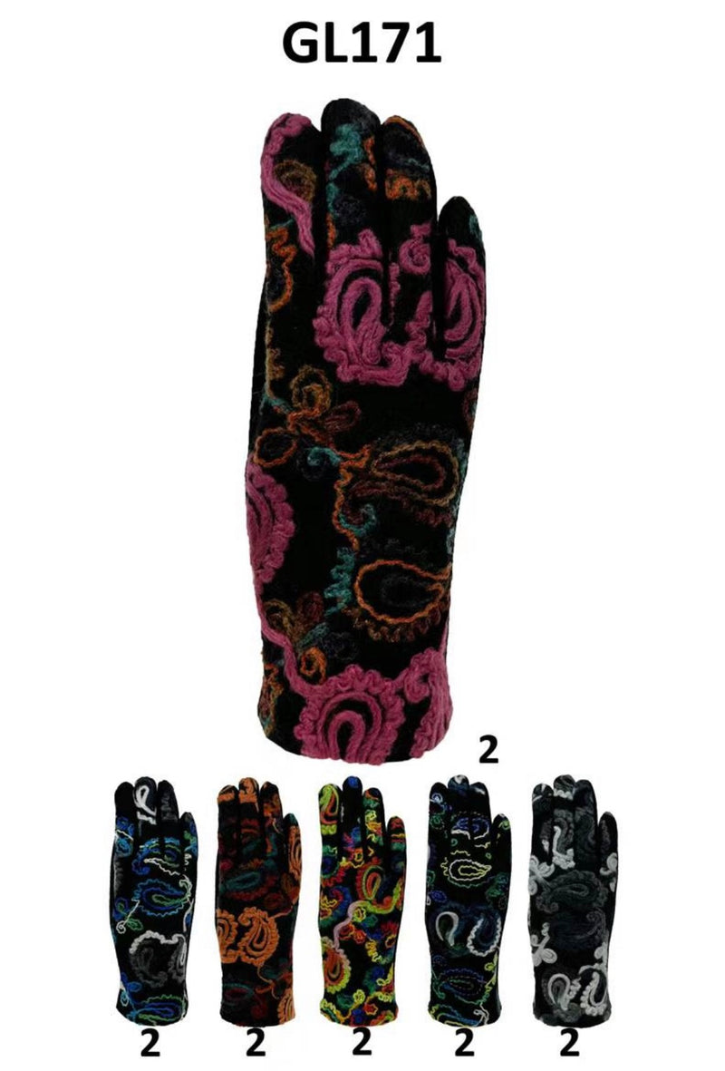 GL171 - One Dozen Ladies Colorful swirled detailed screen-touch Ladies Gloves