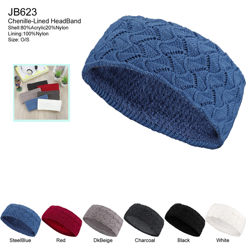 JB623new - One Dozen Knitted Fuzzy Lined Ear Warmer Headband