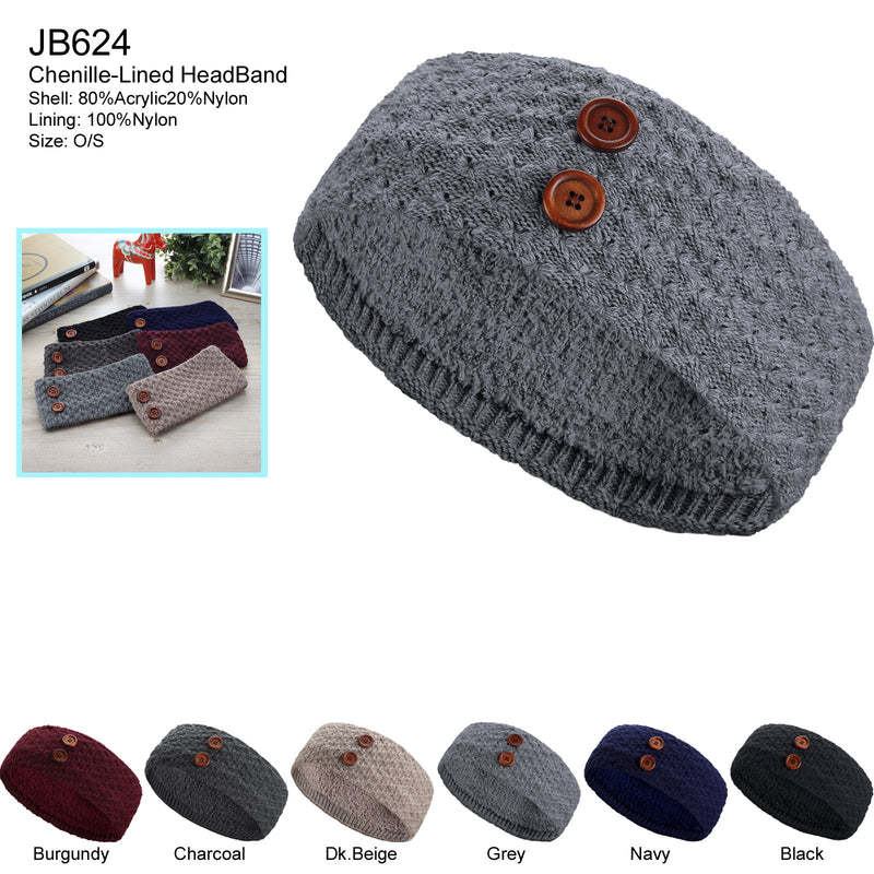 JB624 - One Dozen Knitted Fuzzy Lined Ear Warmer Headband