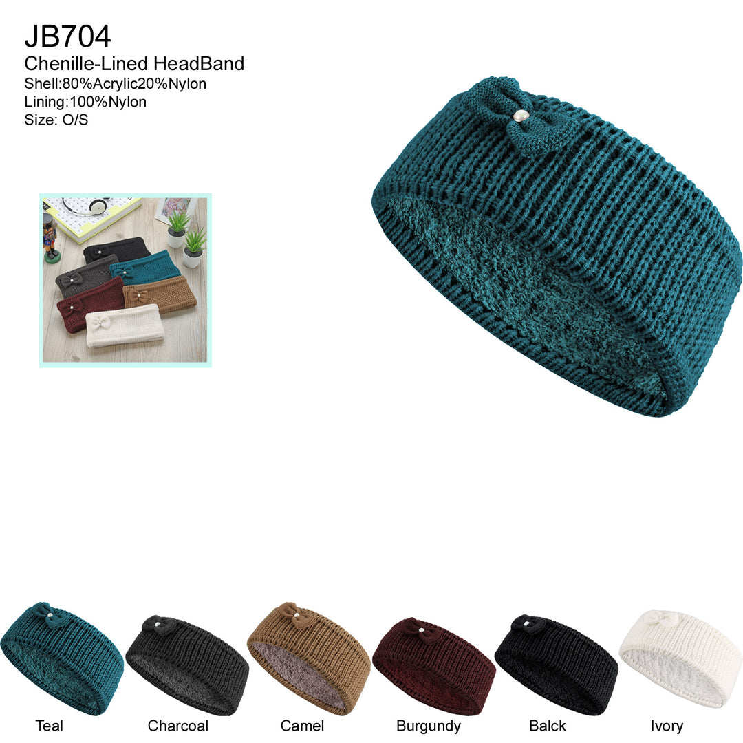 JB704 - One Dozen Knitted Fuzzy Lined Ear Warmer Headband