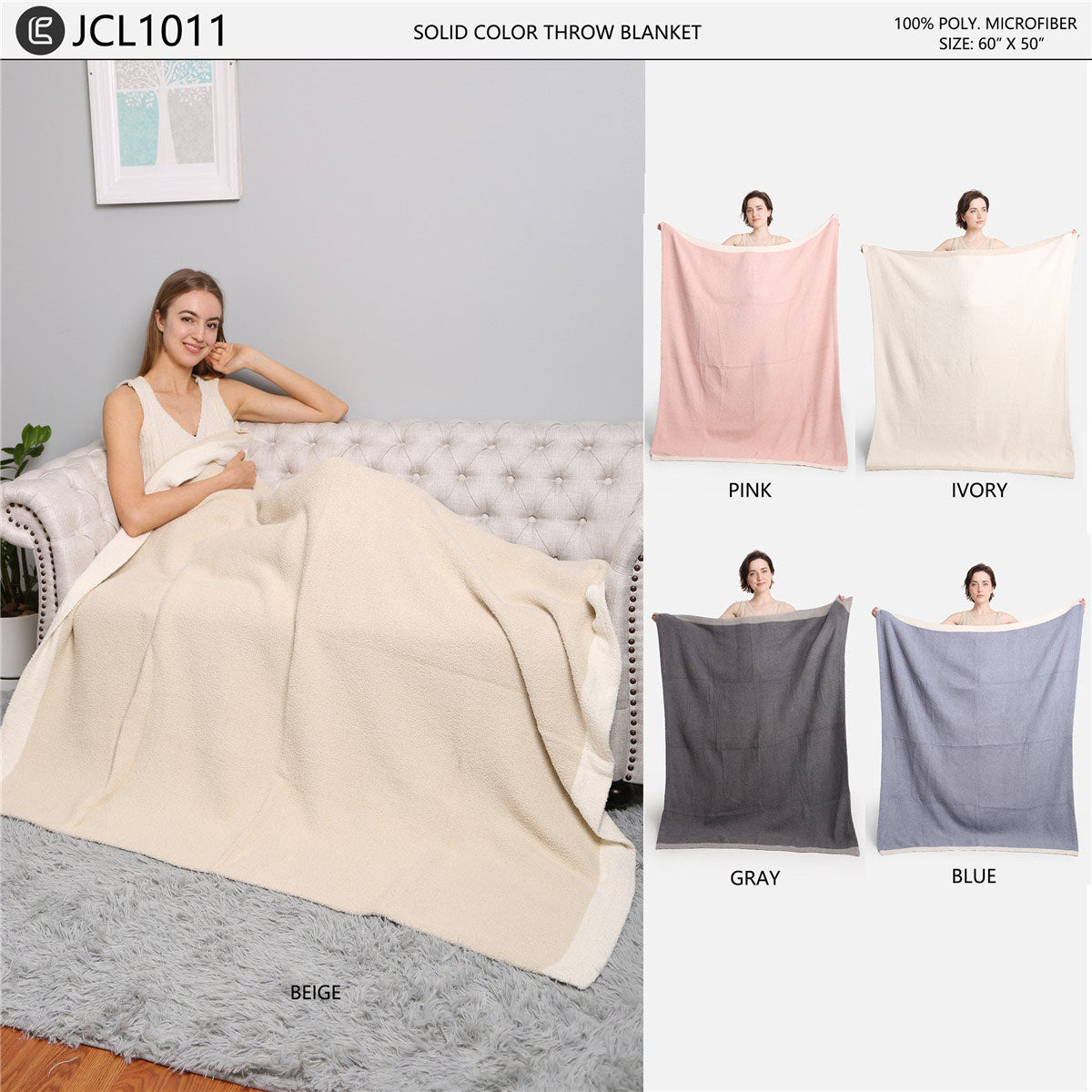 JCL1011 - SOLID COLOR LUXURY SOFT THROW BLANKET