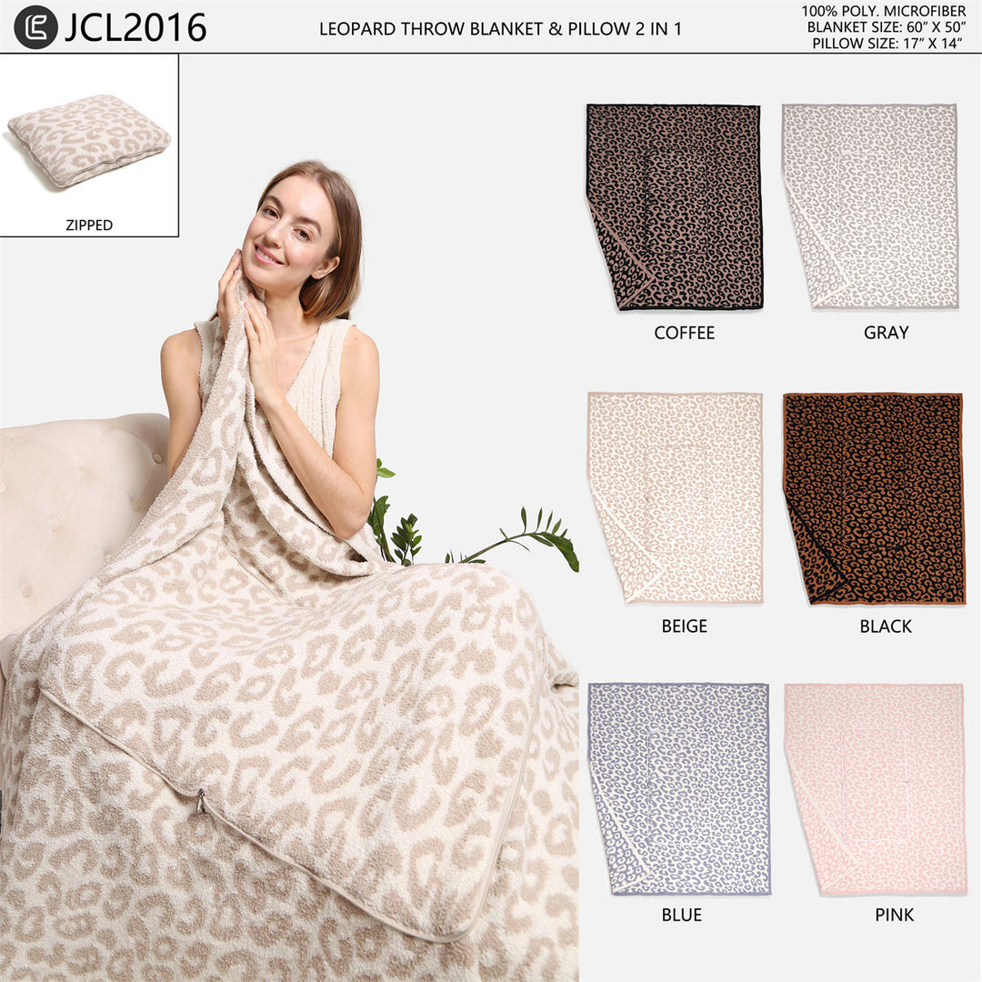 JCL2016 - LEOPARD  PATTERN LUXURY 2 IN 1 THROW BLANKET &amp; PILLOW