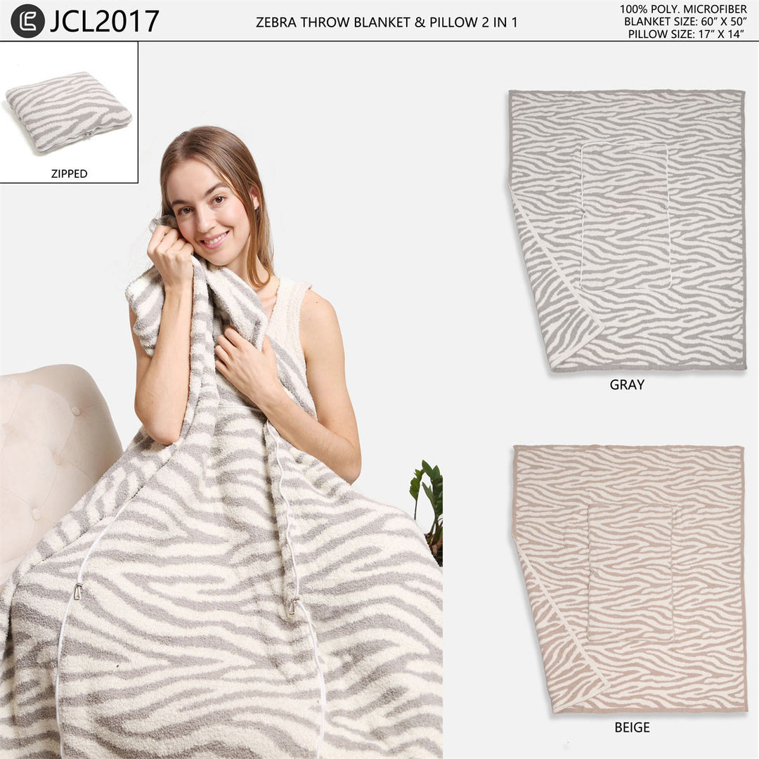 JCL2017 - ZEBRA PATTERN LUXURY SOFT 2 IN 1 THROW BLANKET