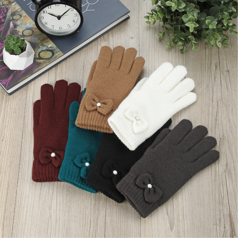 JG704 - One Dozen Ladies Double Layer Fur Lining Knit Ribbon accent  Gloves