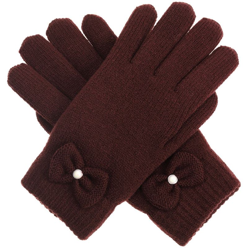 JG704 - One Dozen Ladies Double Layer Fur Lining Knit Ribbon accent  Gloves