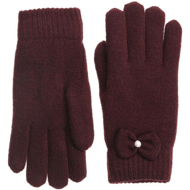 JG704 - One Dozen Ladies Double Layer Fur Lining Knit Ribbon accent  Gloves