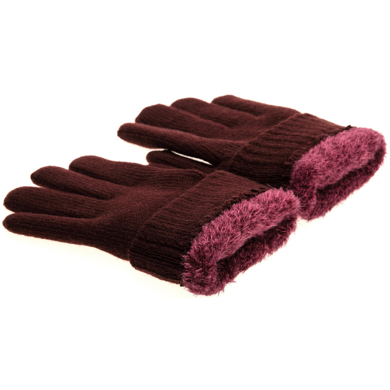 JG704 - One Dozen Ladies Double Layer Fur Lining Knit Ribbon accent  Gloves