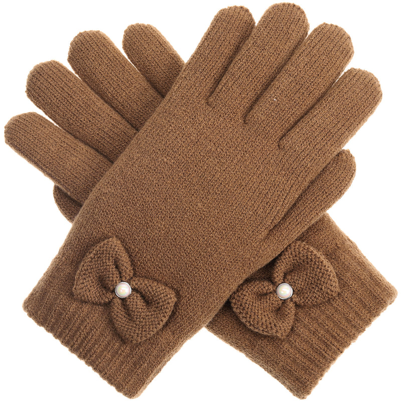 JG704 - One Dozen Ladies Double Layer Fur Lining Knit Ribbon accent  Gloves