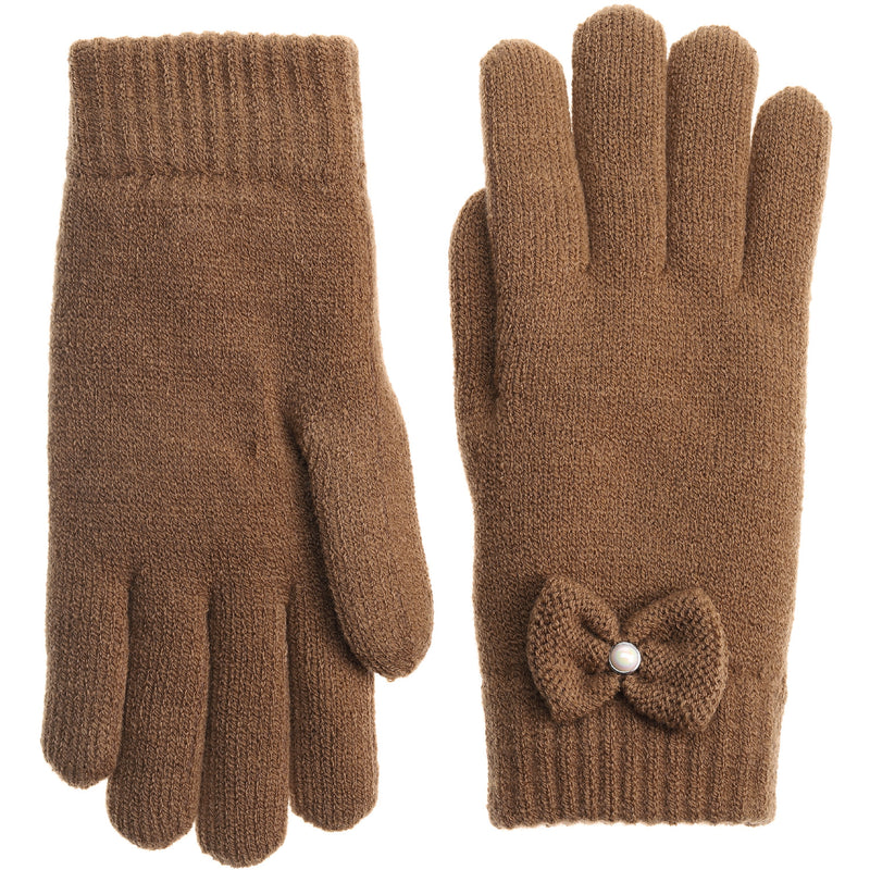 JG704 - One Dozen Ladies Double Layer Fur Lining Knit Ribbon accent  Gloves