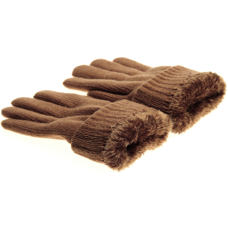 JG704 - One Dozen Ladies Double Layer Fur Lining Knit Ribbon accent  Gloves