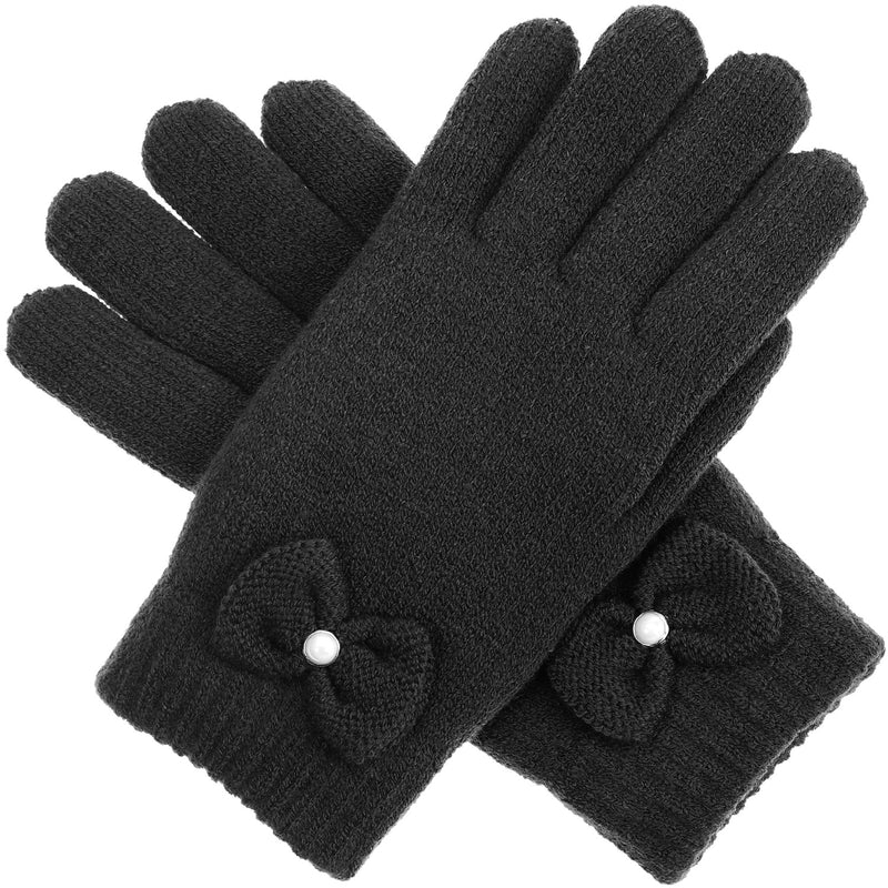 JG704 - One Dozen Ladies Double Layer Fur Lining Knit Ribbon accent  Gloves