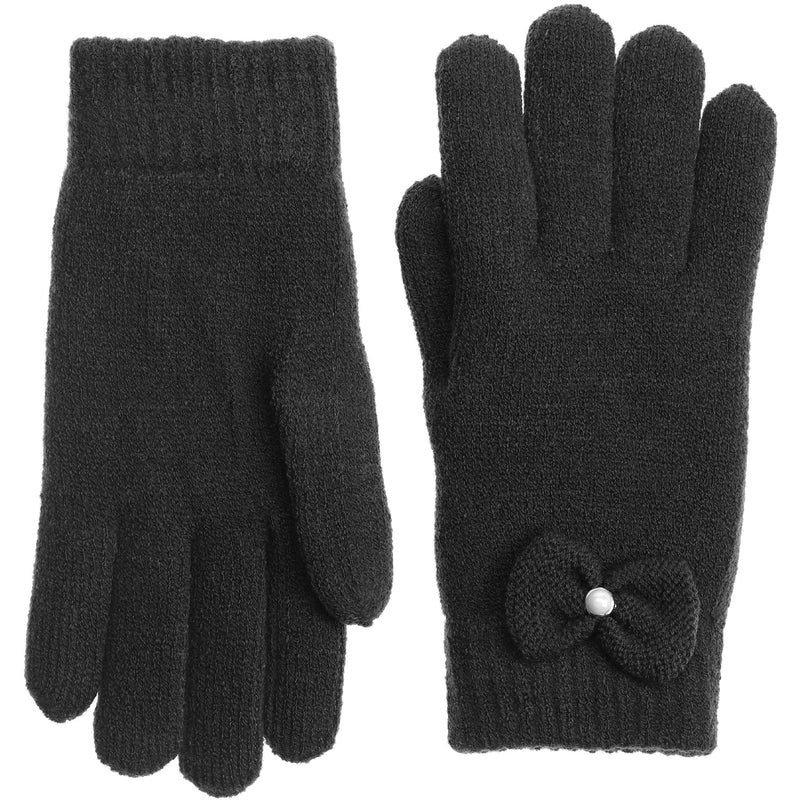 JG704 - One Dozen Ladies Double Layer Fur Lining Knit Ribbon accent  Gloves