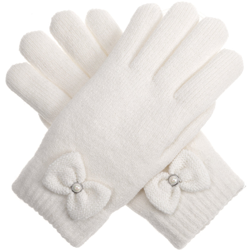 JG704 - One Dozen Ladies Double Layer Fur Lining Knit Ribbon accent  Gloves