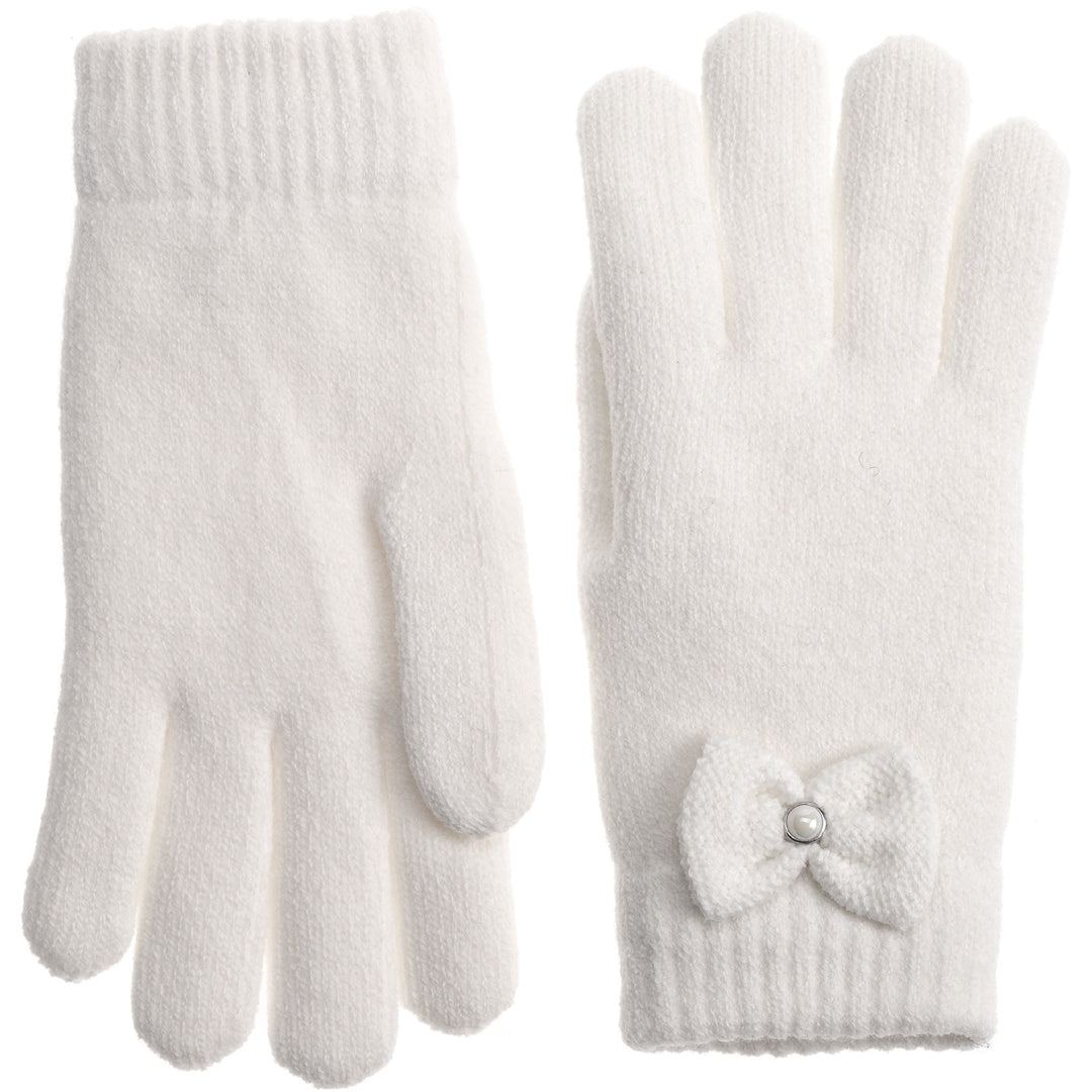 JG704 - One Dozen Ladies Double Layer Fur Lining Knit Ribbon accent  Gloves