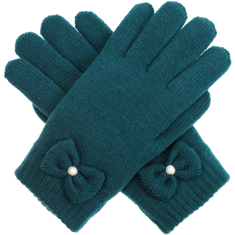 JG704 - One Dozen Ladies Double Layer Fur Lining Knit Ribbon accent  Gloves