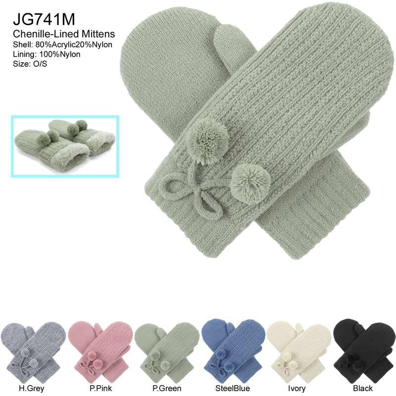 JG741M - One Dozen Ladies  Double Layer Fur Lining Knit Mitten