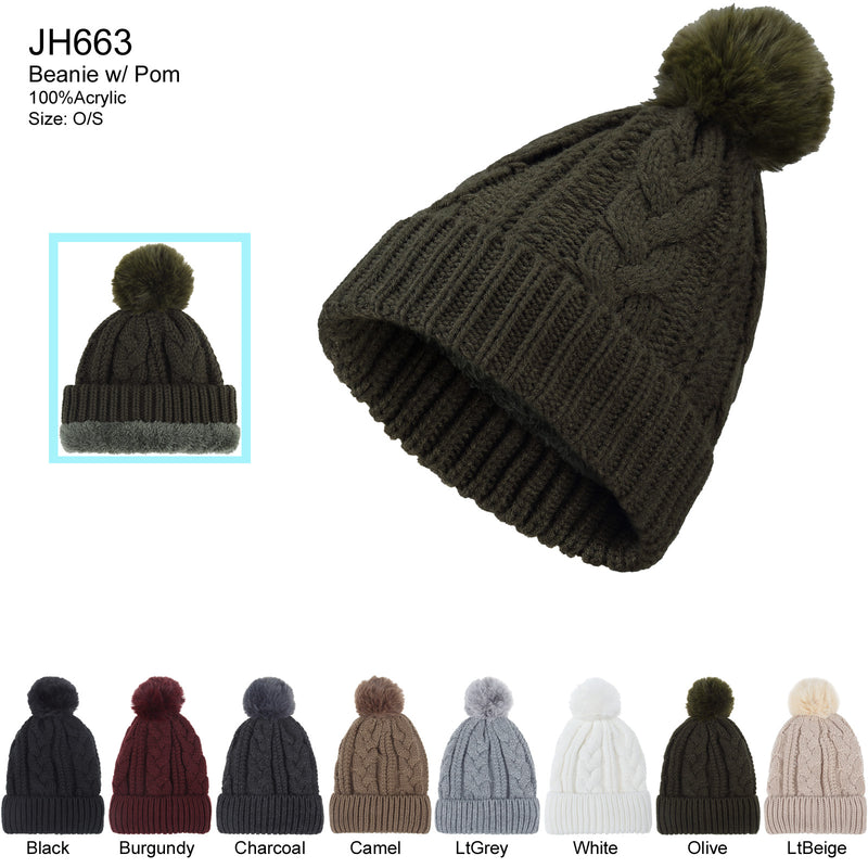 JH663 - One Dozen Knit Hat with PomPom