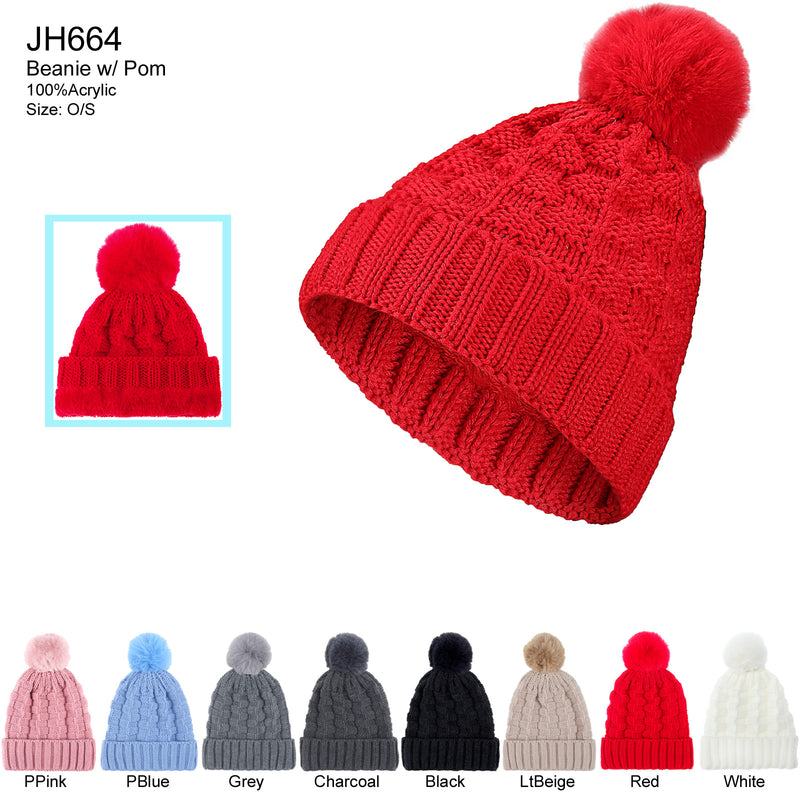 JH664 - One Dozen Knit Hat with PomPom