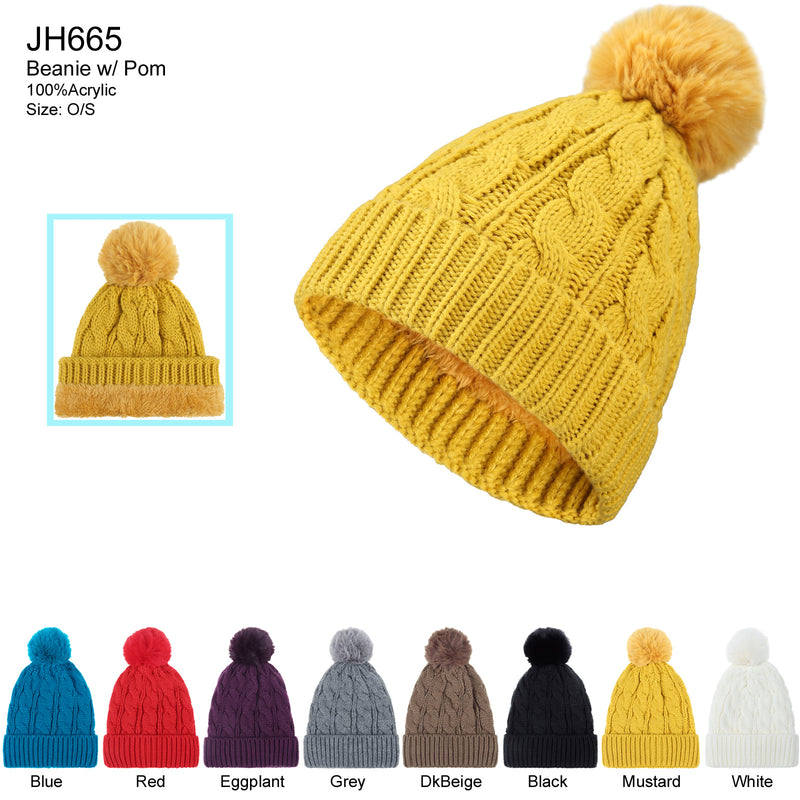 JH665 - One Dozen Knit Hat with PomPom