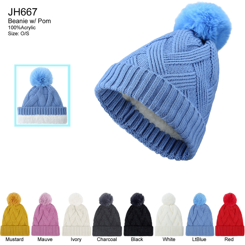 JH667 - One Dozen Knit Hat with PomPom