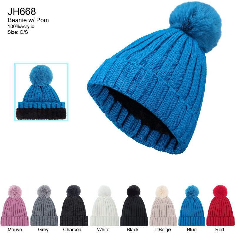 JH668 - One Dozen Knit Hat with PomPom