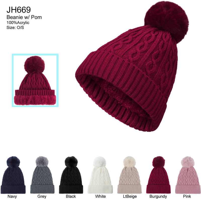 JH669 - One Dozen Knit Hat with PomPom