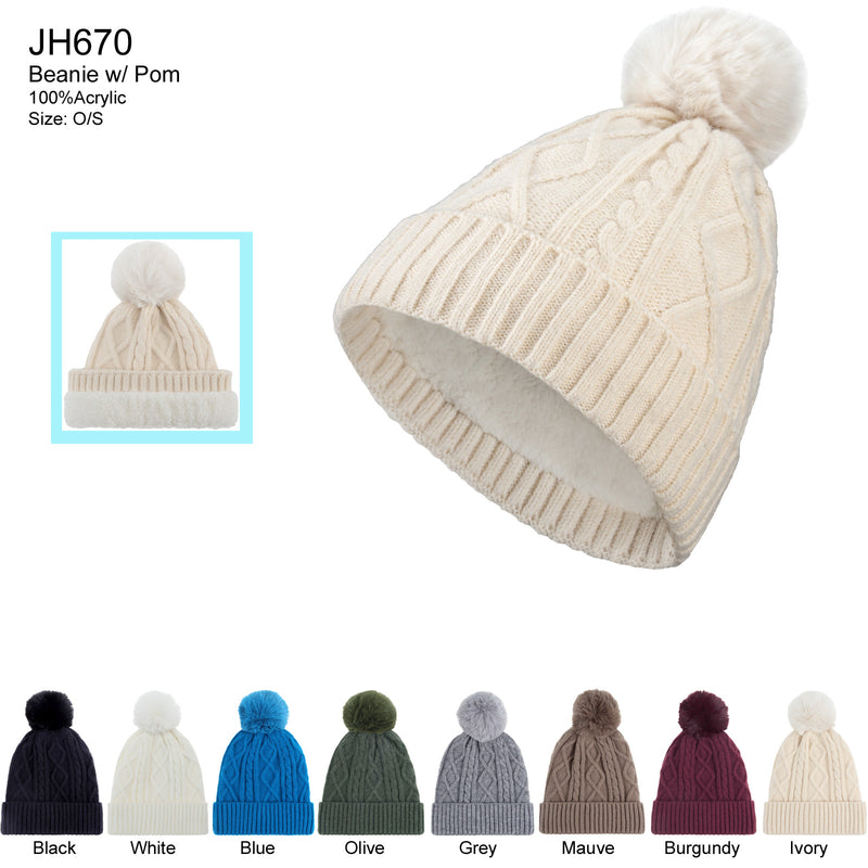 JH670 - One Dozen Knit Hat with PomPom