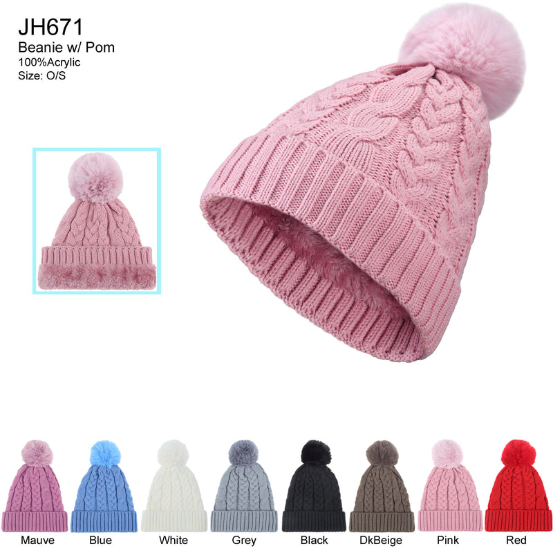 JH671 - One Dozen Knit Hat with PomPom