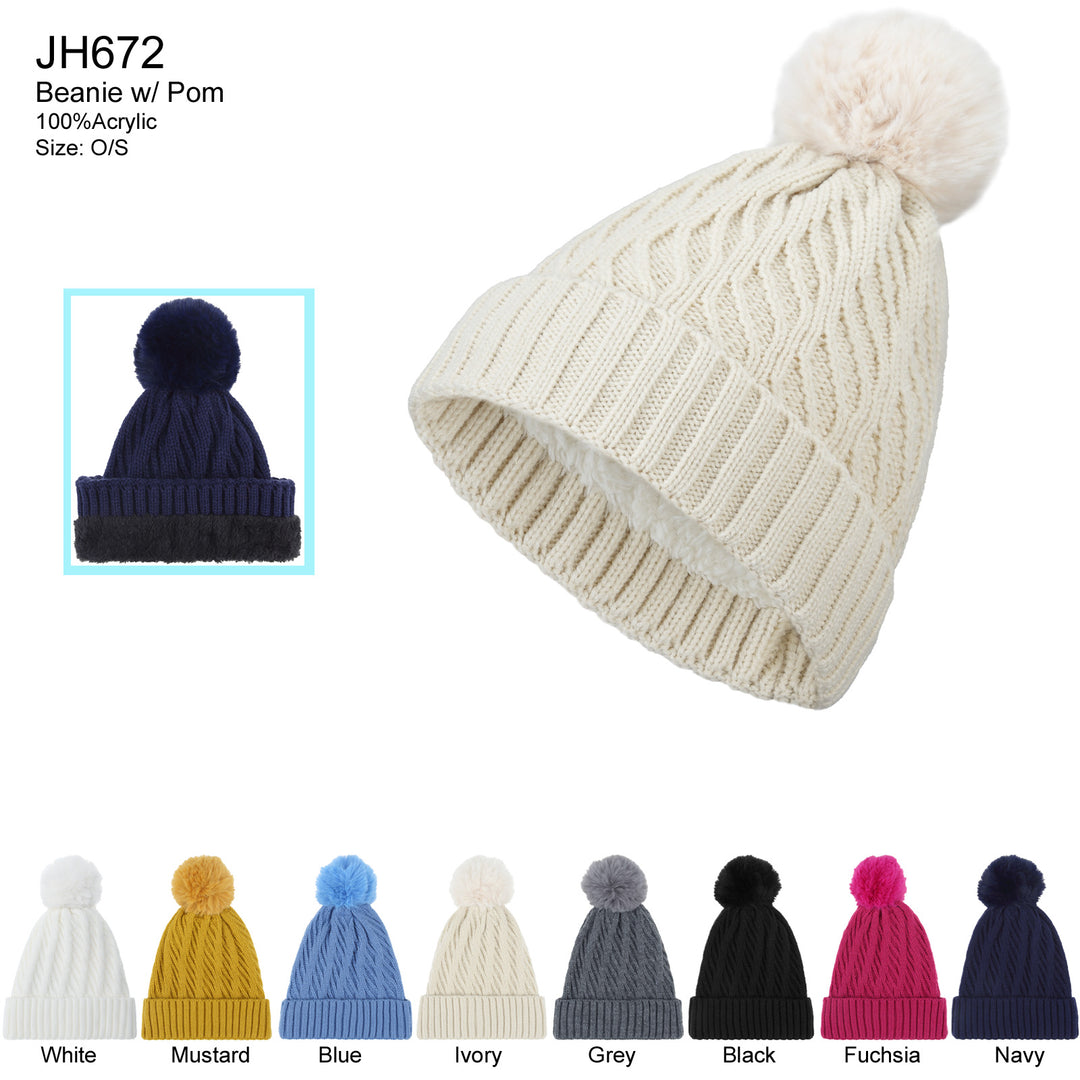 JH672 - One Dozen Knit Hat with PomPom