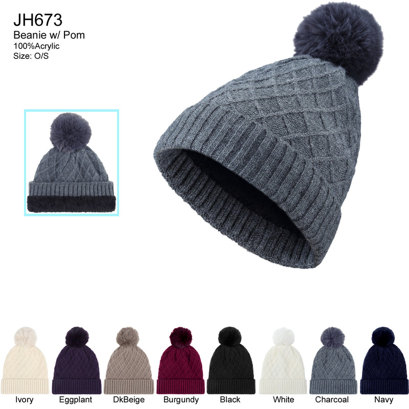 JH673 - One Dozen Knit Hat with PomPom