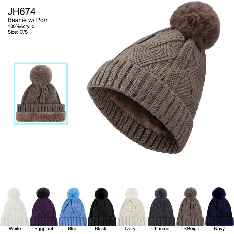 JH674 - One Dozen Knit Hat with PomPom