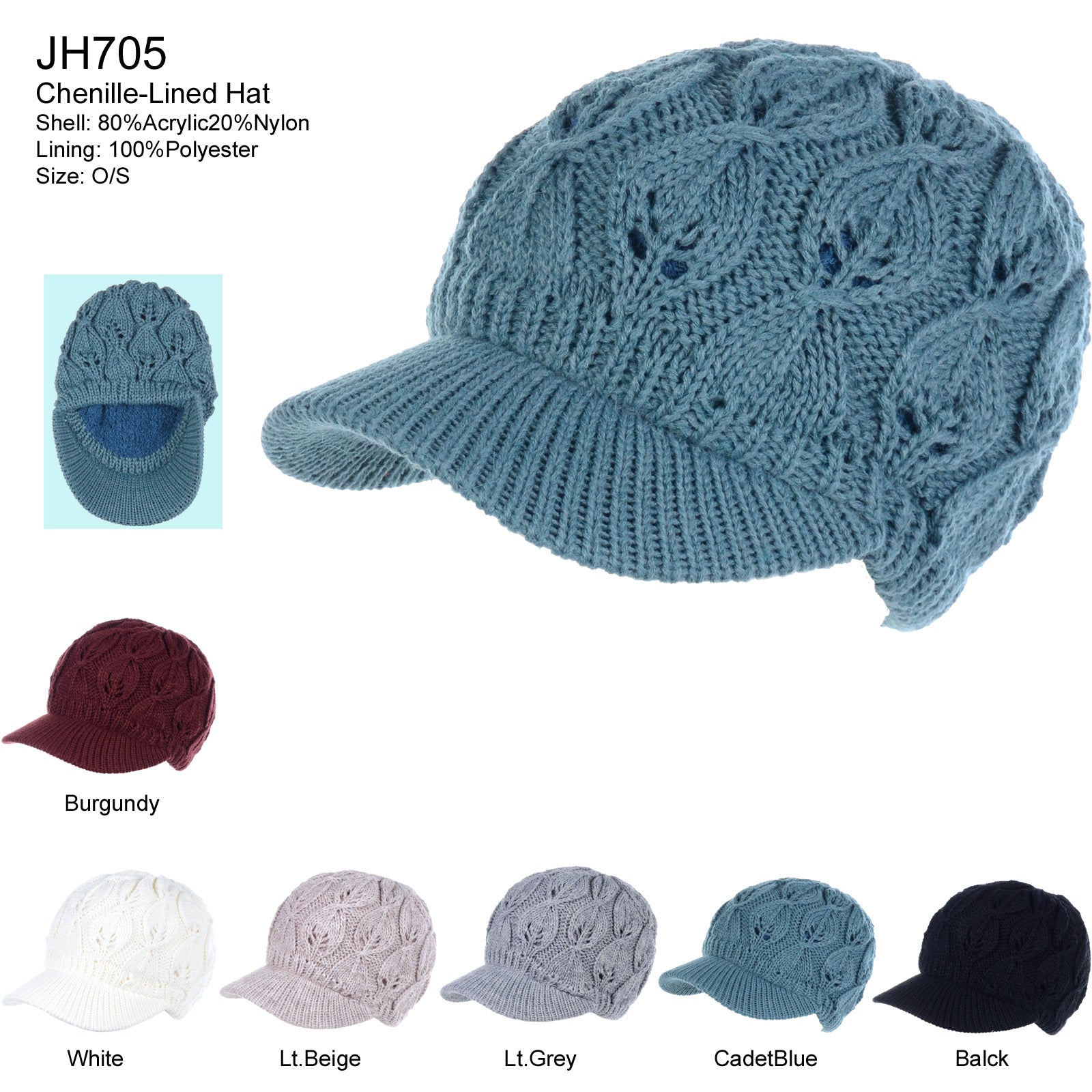 JH705 - One Dozen Winter Chic Cable Warm Fleece Lined Crochet Knit Hat W/Visor Newsboy Cabbie Cap