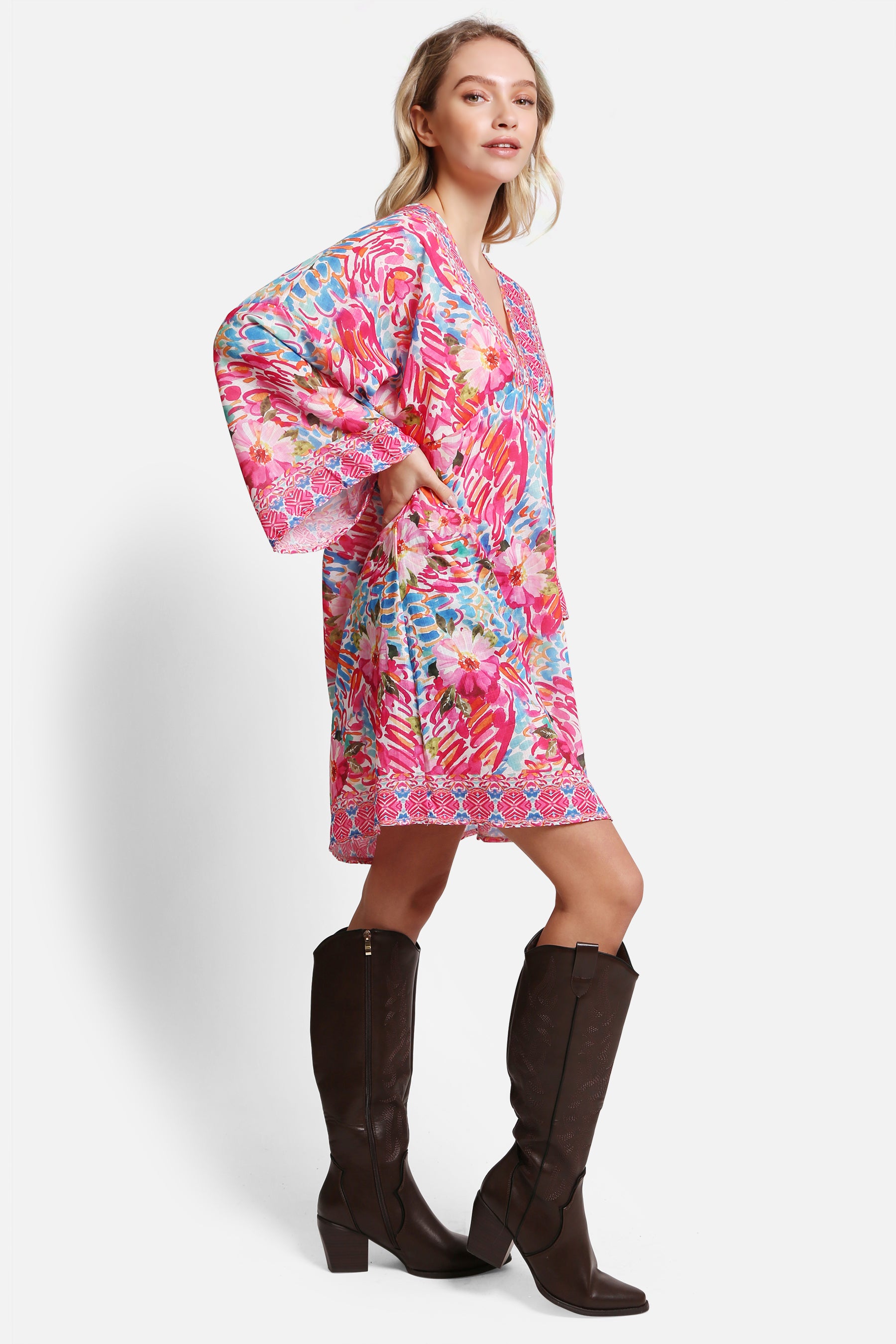 JP5103 - ONE Piece Floral COLOR LONG COVER-UP Dress
