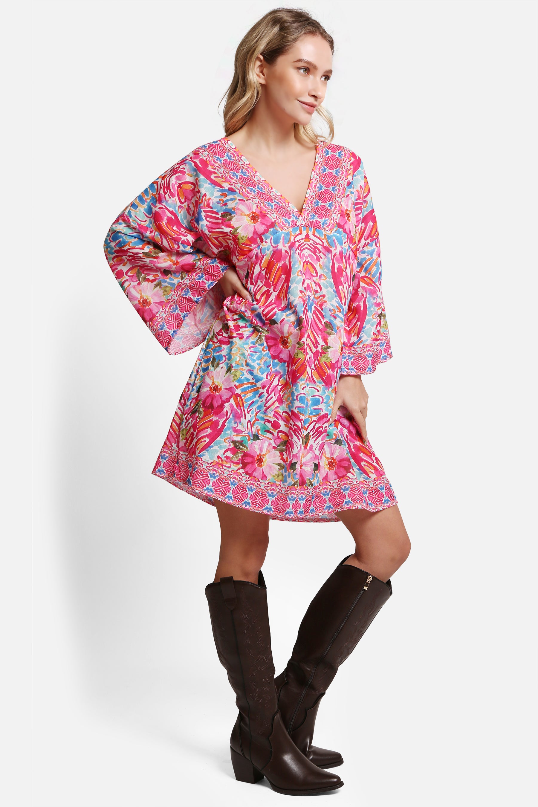 JP5103 - ONE Piece Floral COLOR LONG COVER-UP Dress