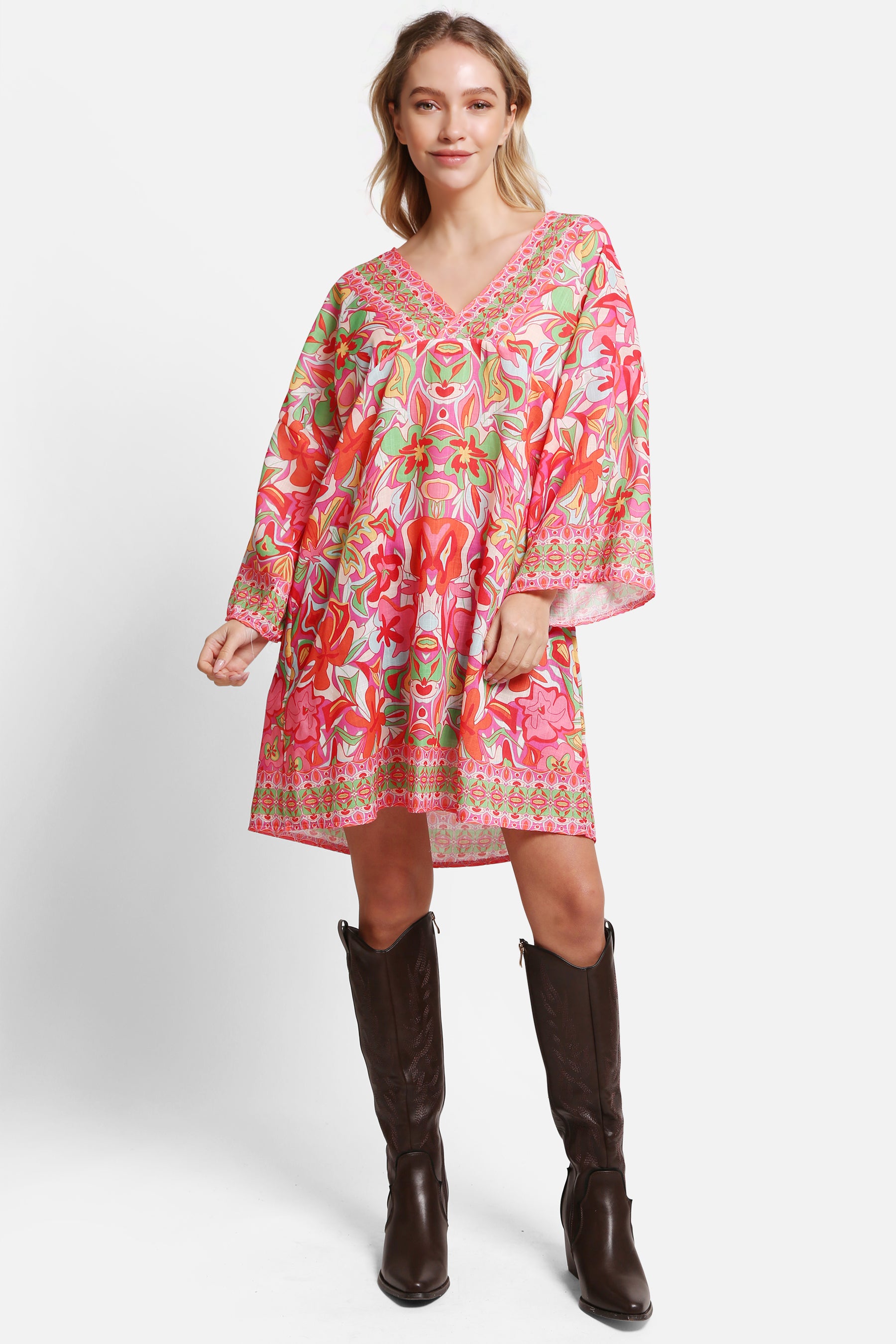 JP5108 - ONE Piece Floral COLOR LONG COVER-UP Dress