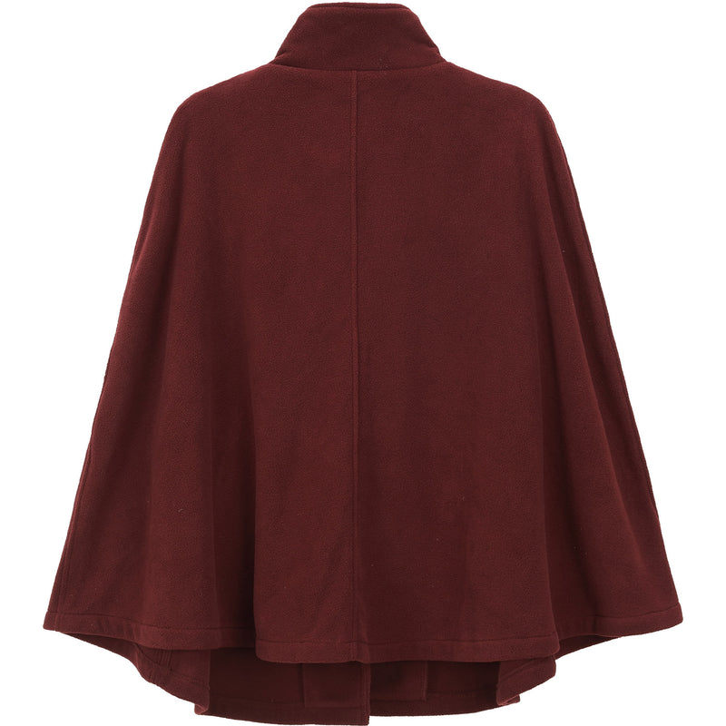 S1322 Burgundy -Womens Cape Poncho Coat Fall Winter Soft Fleece Open Front Button