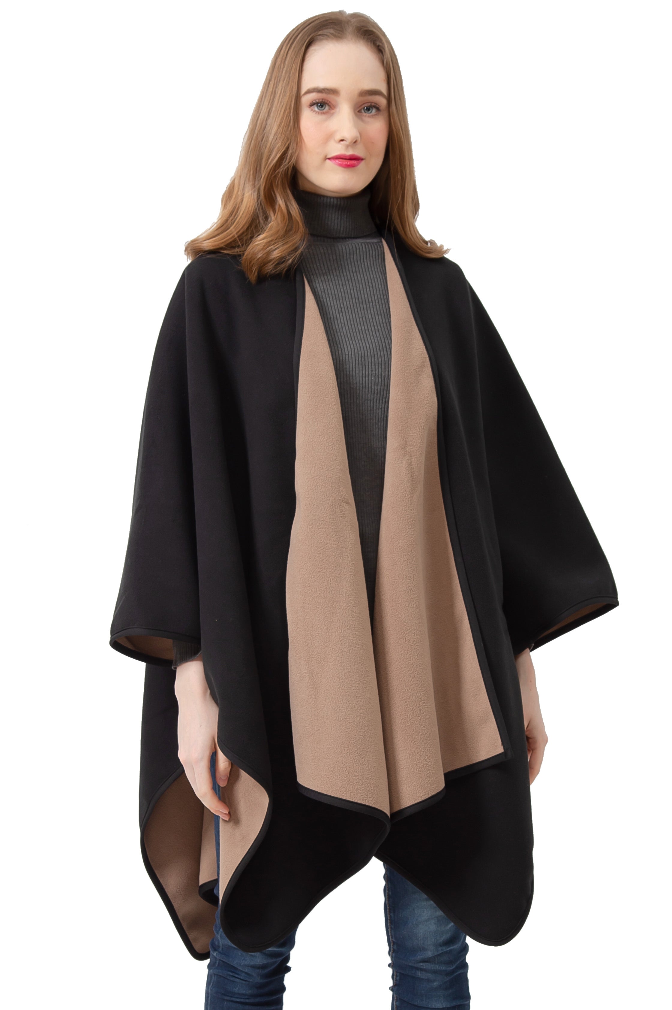 S6210 Camel -Blanket Open Front Poncho Ruana Knit Cardigan Sweater Shawl Wrap Many Styles