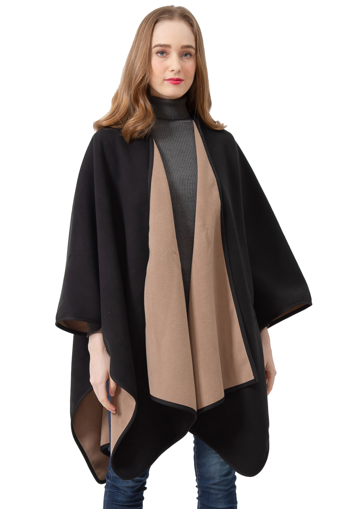S6210 Camel -Blanket Open Front Poncho Ruana Knit Cardigan Sweater Shawl Wrap Many Styles