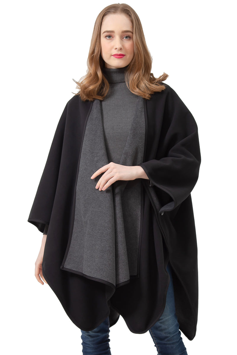 S6210 Charcoal -Blanket Open Front Poncho Ruana Knit Cardigan Sweater Shawl Wrap Many Styles