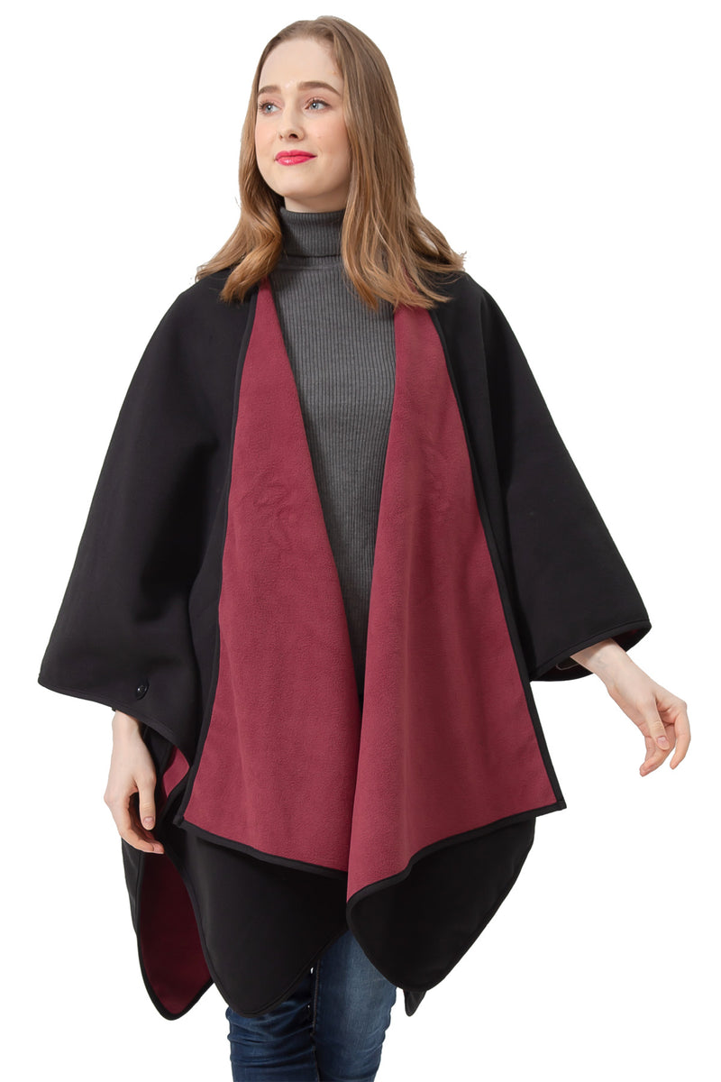 S6210 Burgundy -Blanket Open Front Poncho Ruana Knit Cardigan Sweater Shawl Wrap Many Styles