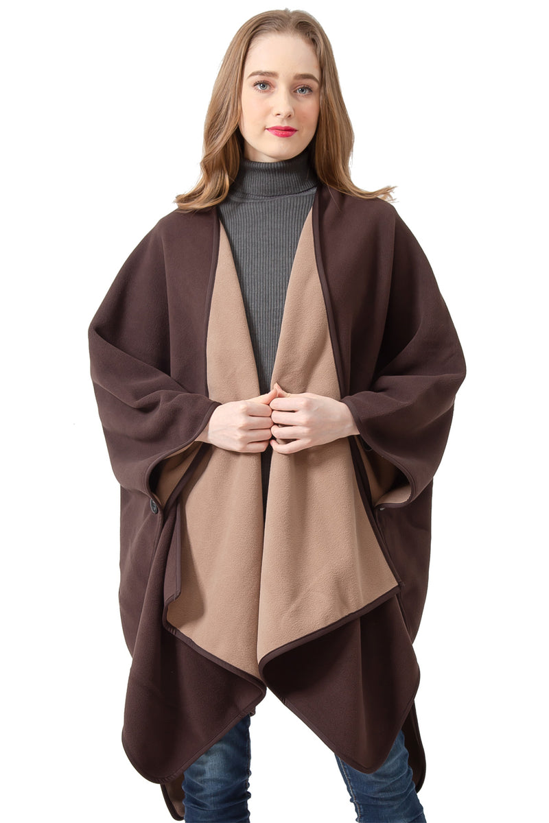 S6210 Brown  -Blanket Open Front Poncho Ruana Knit Cardigan Sweater Shawl Wrap Many Styles